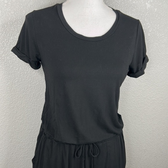 32 Cool Black T-Shirt Drawstring Waist Midi Dress Size Small - Picture 2 of 7